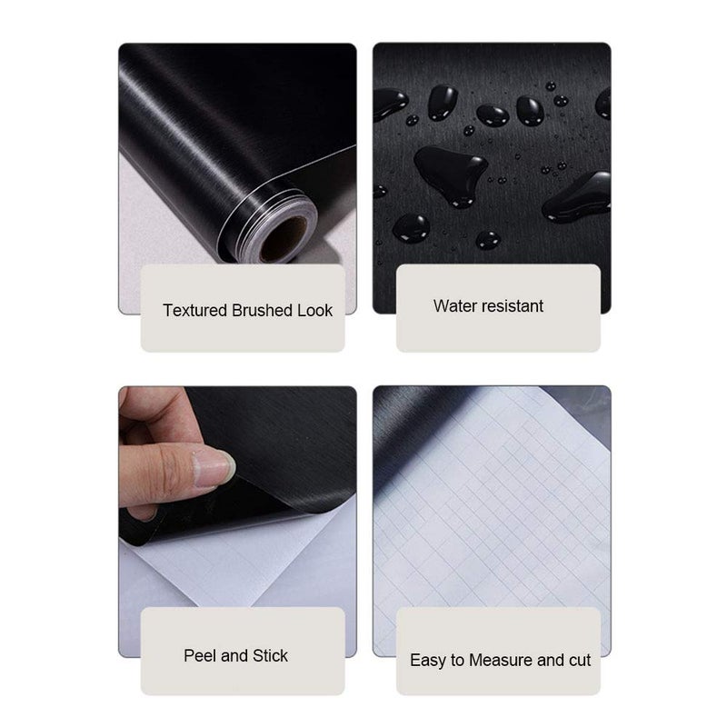 GLOW4U Self Adhesive Vinyl Black Brushed Metal Stainless Steel Look Contact Paper Wallpaper for Refrigerator Dishwasher Stove Oven Doors Appliances Kitchen Countertop Cabinets Furniture 15.7x117 Inches - Image 2